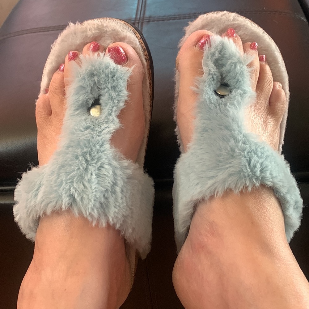 Seafoam Green Fuzzy Cork Wedge Sandals